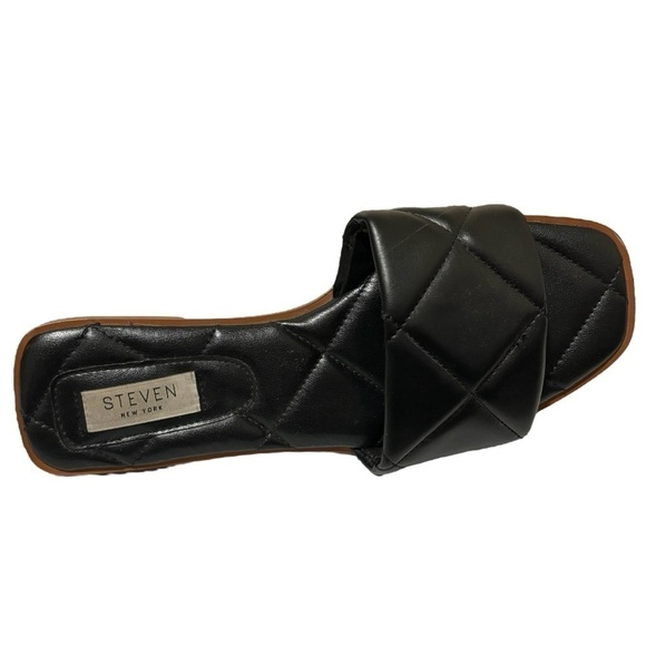 Steven New York by Steve Madden Black Holyn Quilted Flat Slide Sandals Size 7 - Picture 4 of 11